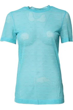 Dolce & Gabbana Top, Dame, Blå, S, Nylon, Blå Gennemsigtig Logo Top