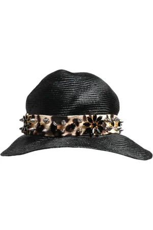 Dolce & Gabbana Tilbehør, Dame, Sort, 57 CM, Bomuld, Krystaludsmykket bredskygget hat