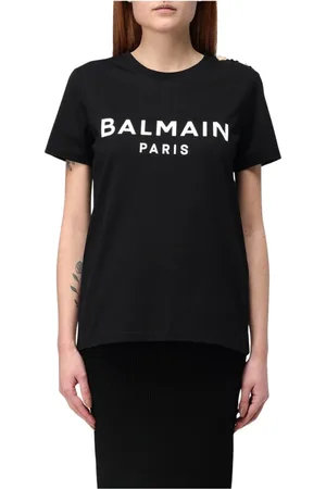 Balmain Top, Dame, Sort, XS, Bomuld, Klassisk Hvid Logo Tee