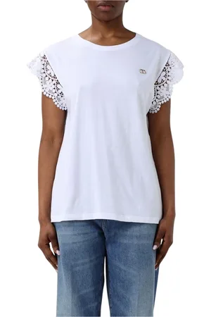 Twin-Set Top, Dame, Hvid, XS, Bomuld, Hvid Blonde Trim T-Shirt