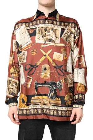 Dolce & Gabbana Skjorte, Herre, Flerfarvet, XS, Uld, Multifarvet Tailor Print Silke Casual Skjorte