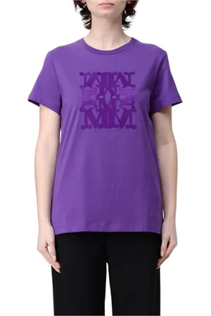 Max Mara Top, Dame, Lilla, XL, Hvid Crew Neck Tee