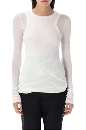 Jil Sander Top, Dame, Hvid, M, Silke Langærmet Top Hvid Klassisk