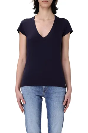Dondup Top, Dame, Blå, M, Bomuld, Blå V-hals T-shirt