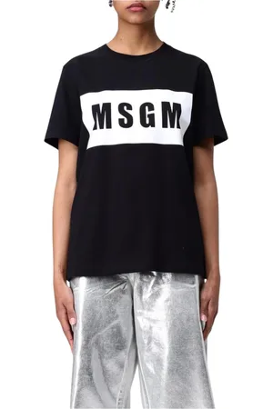 Msgm Top, Dame, Sort, L, Bomuld, Sort kortærmet T-shirt til kvinder