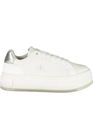Calvin Klein Sko, Dame, Hvid, 38 EU, Polyester, Hvid Polyester Sneaker med Polstret Indersål