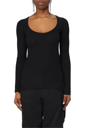 Balenciaga Top, Dame, Sort, L, Bomuld, Sort langærmet scoop neck top
