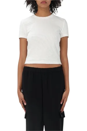 Alexander Wang Top, Dame, Hvid, M, Sort præget logo crop top