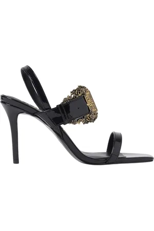 VERSACE Sko, Dame, Sort, 36 EU, Læder, Sorte hælede sandaler spænde accent