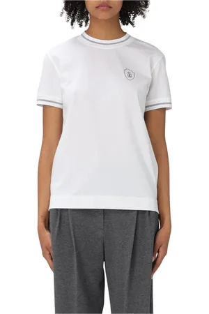 Brunello Cucinelli Top, Dame, Hvid, XS, Bomuld, Hvid Crew Neck Tee Elegant Stil