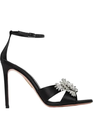 Aquazzura Sko, Dame, Sort, 38 EU, Læder, Krystaludsmykkede hælesandaler