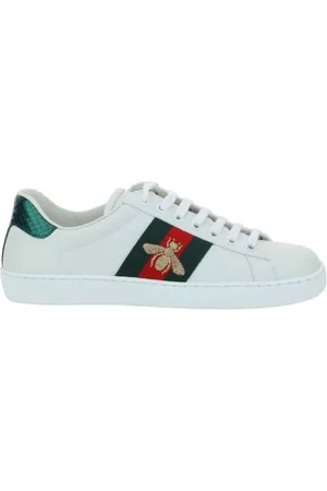 Gucci Sko, Herre, Hvid, 43 EU, Uld, Bee Broderede Sneakers med Webbing Bånd