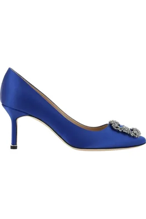 Manolo Blahnik Sko, Dame, Blå, 36 1/2 EU, Satin, Krystal Spænde Silke Satin Pumps