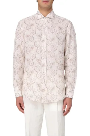 Brunello Cucinelli Skjorte, Herre, Flerfarvet, XL, Linned, Grå Paisley Linnedskjorte
