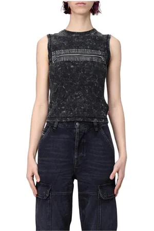 Diesel Top, Dame, Sort, S, Uld, Pink Ribbet Tank Top med Lynlås