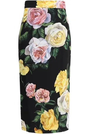Dolce & Gabbana Nederdel, Dame, Flerfarvet, XS, Blomstret Midi Nederdel Elegant Stil