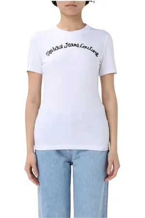 VERSACE Top, Dame, Hvid, M, Sort Script Logo Tee Chic Moderne