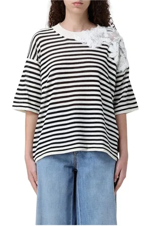 ERMANNO SCERVINO Top, Dame, Flerfarvet, S, Stribet Strikbluse med Blomsterapplikation