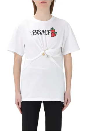 VERSACE Top, Dame, Hvid, 2XS, Bomuld, Jordbær Knude T-Shirt