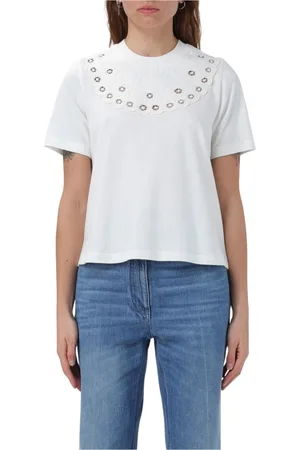 SEA Top, Dame, , XS, Uld, Broderet Eyelet T-shirt Stilfuld Creme