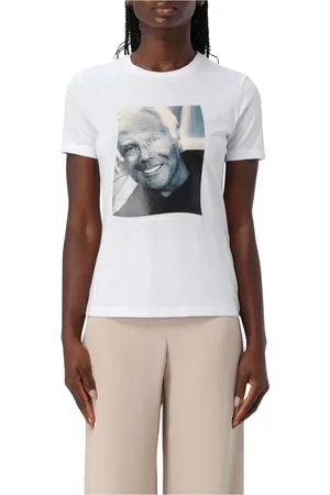 Emporio Armani Top, Dame, Hvid, S, Bomuld, Hvid Portræt Grafisk Tee