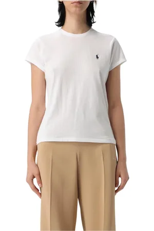 Ralph Lauren Top, Dame, Hvid, XL, Bomuld, Hvid Bomuld Crew Neck Tee