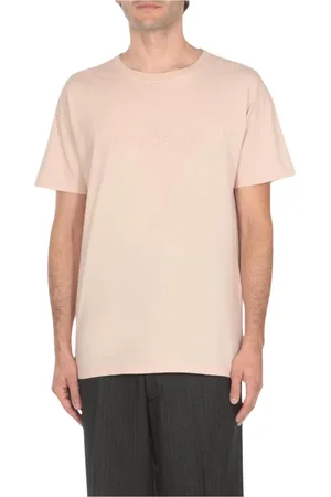 Maison Margiela Top, Dame, Lyserød, M, Bomuld, Sort Logo Tee til Kvinder