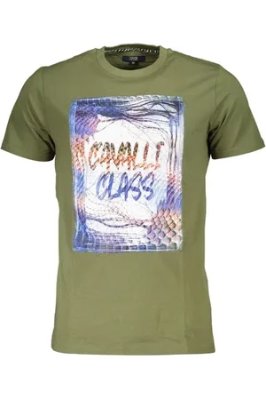 Roberto Cavalli Top, Herre, Grøn, M, Bomuld, Statement Print Bomuld T-shirt
