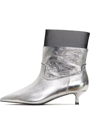 CESARE GASPARI Sko, Dame, Grå, 40 EU, Læder, Ankelstøvler med Kitten Heel Rhodopis - Metallic Silver