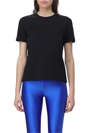 Roberto Cavalli Top, Dame, Sort, S, Bomuld, Sort Rhinestone Logo T-Shirt