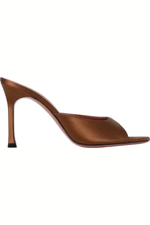 Amina Muaddi Sko, Dame, Brun, 41 EU, Satin, Satin Hæle Slip-On Sandaler