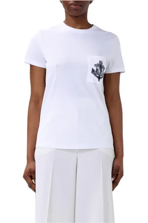Max Mara Top, Dame, Hvid, XS, Bomuld, Anker Emblem T-shirt