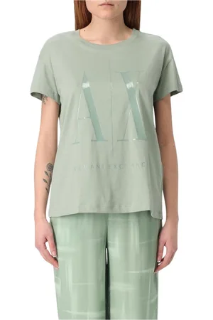 Armani Exchange Top, Dame, Grøn, S, Bomuld, Sort Logo T-shirt til kvinder