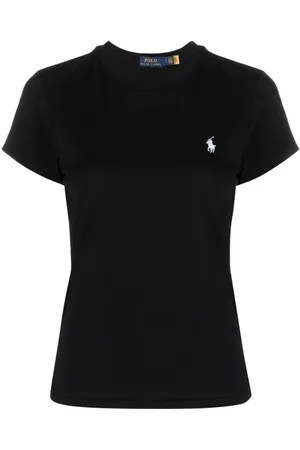 Ralph Lauren Top, Dame, Sort, M, Bomuld, Sort bomuldst-shirt med broderet pony
