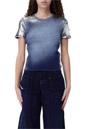 Diesel Top, Dame, Blå, S, Marineblå Metallic Ribstrikket Top