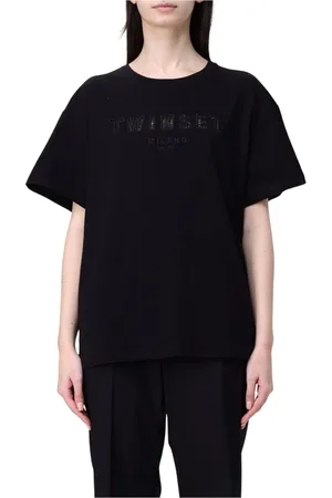 Twin-Set Top, Dame, Sort, 2XL, Uld, Hvid Logo T-shirt