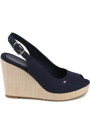 Tommy Hilfiger Sko, Dame, Blå, 39 EU, Bomuld, Blå Bomuld Læder Kile Sandaler