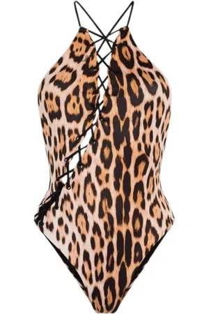 Roberto Cavalli Badetøj, Dame, Flerfarvet, M, Cheetah Lace-Up Badedragt
