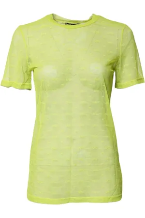 Dolce & Gabbana Top, Dame, Grøn, S, Uld, Grøn Gennemsigtig Kortærmet Top