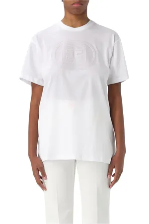 Elisabetta Franchi Top, Dame, Hvid, L, Bomuld, Hvid Præget Logo Polo Skjorte