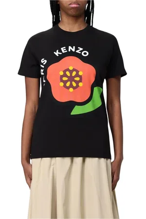 Kenzo Top, Dame, Sort, S, Bomuld, Minimalistisk Blomst Grafisk Tee