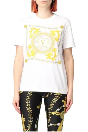 VERSACE Top, Dame, Hvid, XS, Bomuld, Barok Print Statement T-Shirt