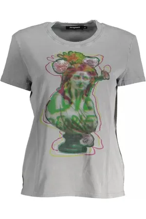 Desigual Top, Dame, Grå, XL, Bomuld, Elegant Gråt Trykt Bomuld T-shirt