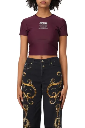 VERSACE Top, Dame, Lilla, S, Fuchsia Slim Fit Kortærmet Top