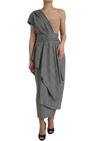 Dolce & Gabbana Kjole, Dame, Grå, XL, Uld, Ternede One-Shoulder Maxi Kjole