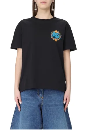 Etro Top, Dame, Sort, XS, Bomuld, Blomstret Logo Tee til Kvinder