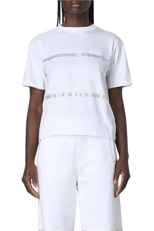 GCDS Top, Dame, Hvid, XS, Uld, Hvid Rhinestone Detalje T-Shirt