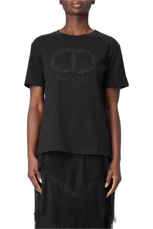 Twin-Set Top, Dame, Sort, M, Bomuld, Sort Logo T-shirt til kvinder