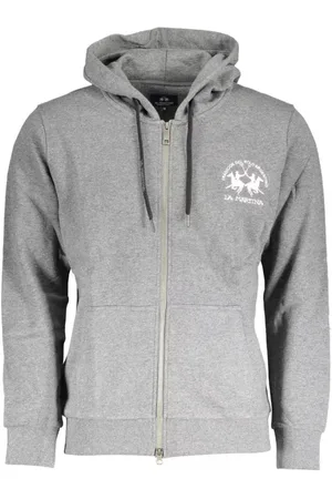 La Martina Sweathshirts & Hoodies, Herre, Grå, XL, Bomuld, Grå Bomuldshættetrøje med Lynlås og Broderi