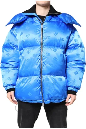 Dolce & Gabbana Jakke, Herre, Blå, XL, Uld, Blå Quiltet Hættetrøje med Logo